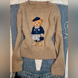 Charming Beige Sweater with Polo Bear Design